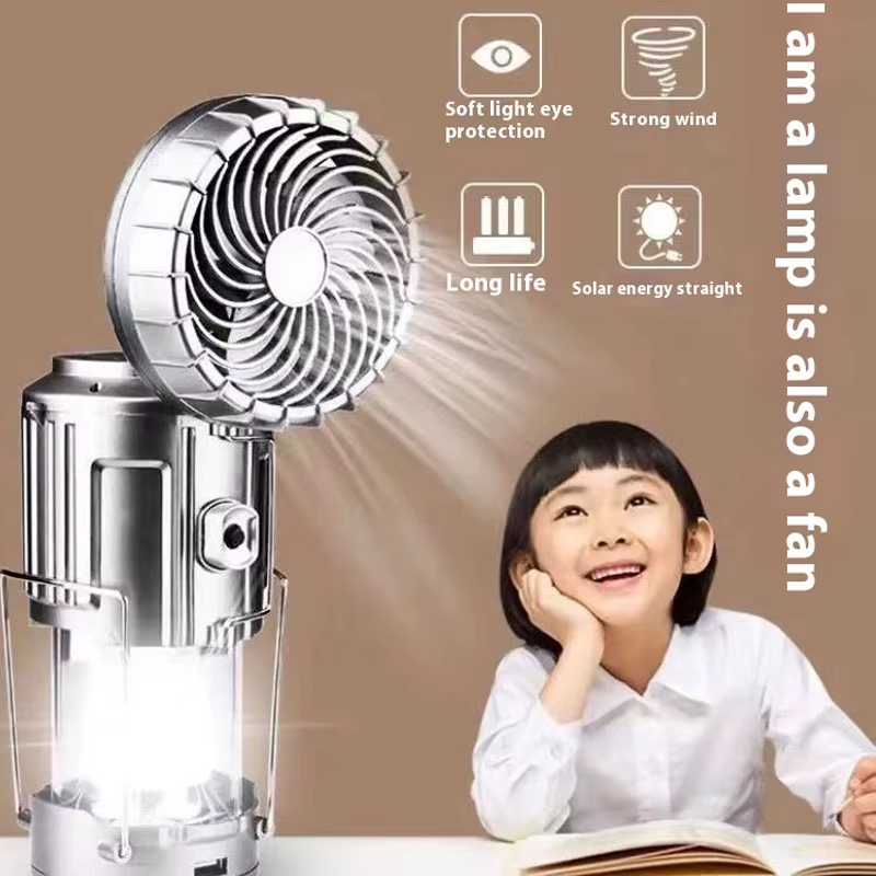 Portable Camping Lanterns Electric Fan 1500Mah LED Solar Power Hanging Tent Rechargeable Outdoor Emergency Lamp with Fan