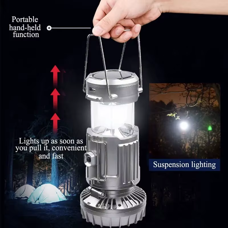 Portable Camping Lanterns Electric Fan 1500Mah LED Solar Power Hanging Tent Rechargeable Outdoor Emergency Lamp with Fan
