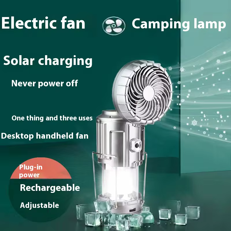 Portable Camping Lanterns Electric Fan 1500Mah LED Solar Power Hanging Tent Rechargeable Outdoor Emergency Lamp with Fan