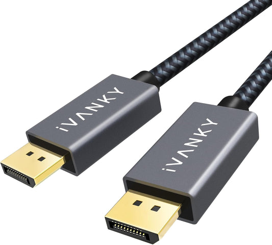 10Ft Displayport Cable, DP to DP, 4K@60Hz, Gold-Plated Braided High Speed for Gaming, Monitor, TV, PC, Laptop