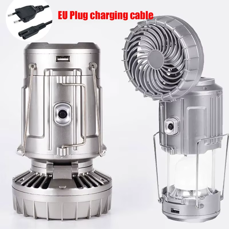 Portable Camping Lanterns Electric Fan 1500Mah LED Solar Power Hanging Tent Rechargeable Outdoor Emergency Lamp with Fan