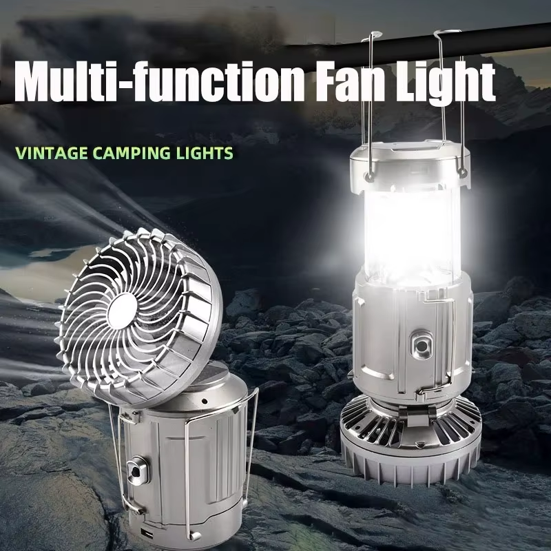 Portable Camping Lanterns Electric Fan 1500Mah LED Solar Power Hanging Tent Rechargeable Outdoor Emergency Lamp with Fan