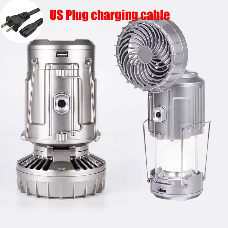 Portable Camping Lanterns Electric Fan 1500Mah LED Solar Power Hanging Tent Rechargeable Outdoor Emergency Lamp with Fan
